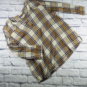 Loft Outlet Womens Medium Cream Plaid Popover Blouse Split V-Neck Rayon Top